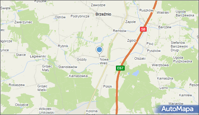 mapa Nowa Wieś, Nowa Wieś gmina Brzeźnio na mapie Targeo